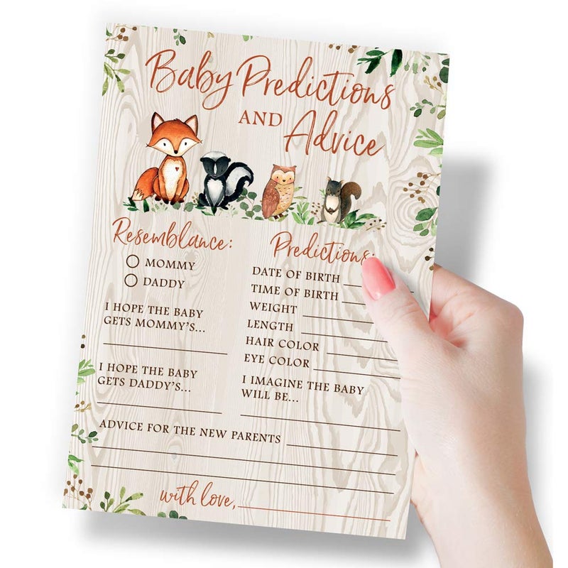 Printed Party Baby Predictions & Advice for New Parents â€“ Woodland Baby Shower Activity by Printed Party, Set of 50 Cards, Gender Neutral Forest Animals Theme - Image 2